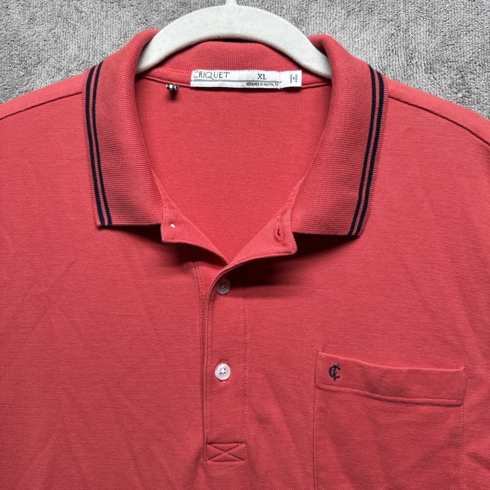 Criquet Polo Shirt Mens XL Red Short Sleeve Organic Cotton Golf Logo